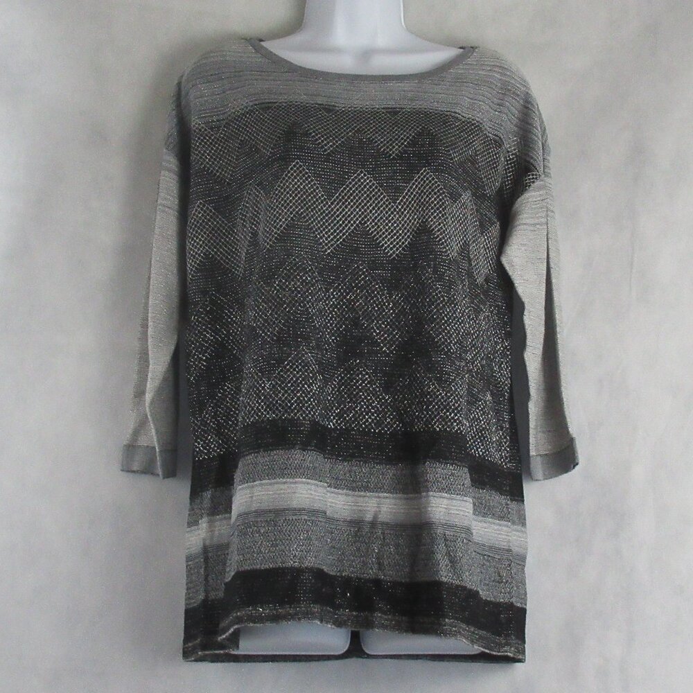 JM Collection Women's Metallic-Stitch Drop Shoulders Sweater, Gray Multi, Small